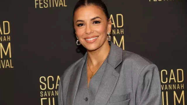 Eva Longoria Elevates the Slouchy Suit into a Polished Groufit Ensemble